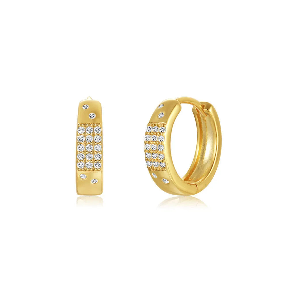 Gold electroplated brass diamond earclip earrings with geometric round design on copper base