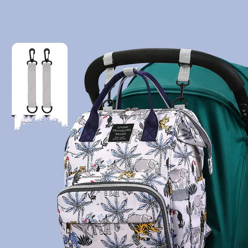 Mummy bag shoulder large capacity Oxford fabric geometric pattern, blue crown colour, double straps, 40x25x17cm