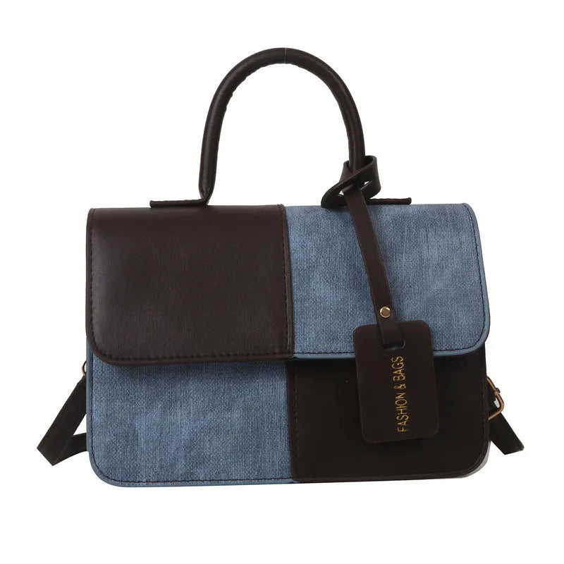 PU stitching texture messenger bag in brown with adjustable shoulder strap, 21 cm width, street style design