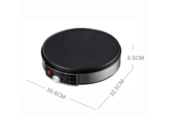 Black electric baking pan with non-stick surface and adjustable temperature knob, 30cm diameter