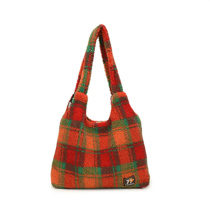 Women's plaid shoulder tote bag in army green with crossbody strap and large capacity dimensions