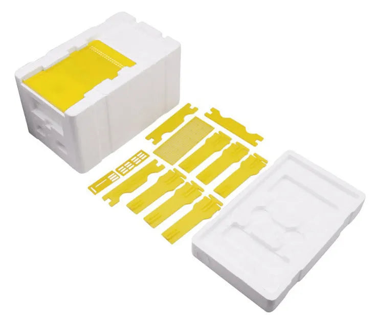 Three white foam bee delivery boxes for beehive queen mating and breeding operations