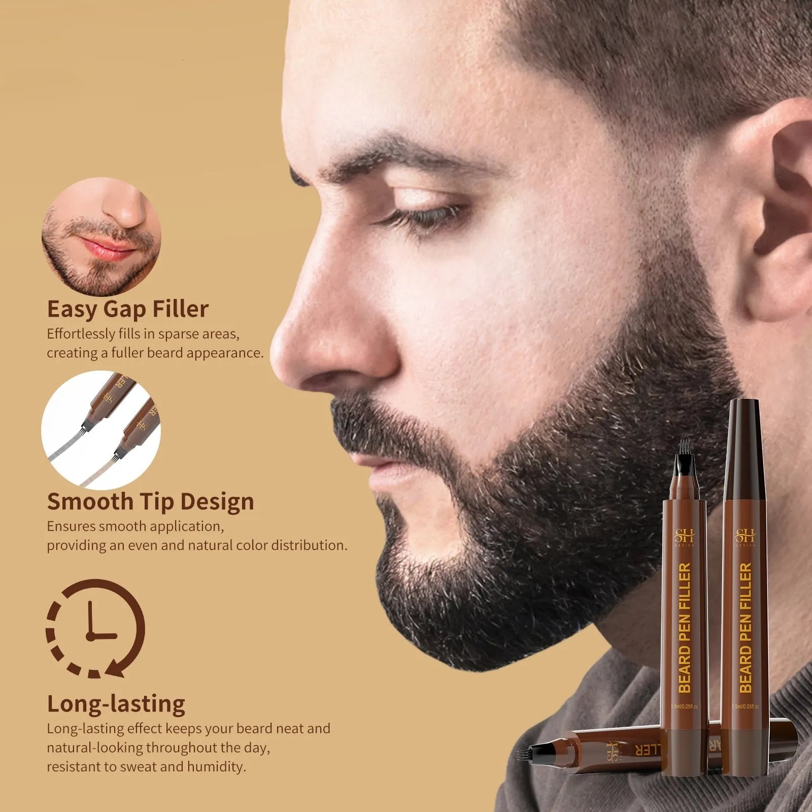 Men's sweatproof waterproof beard eyebrow hairline filler pencil in black and dark brown