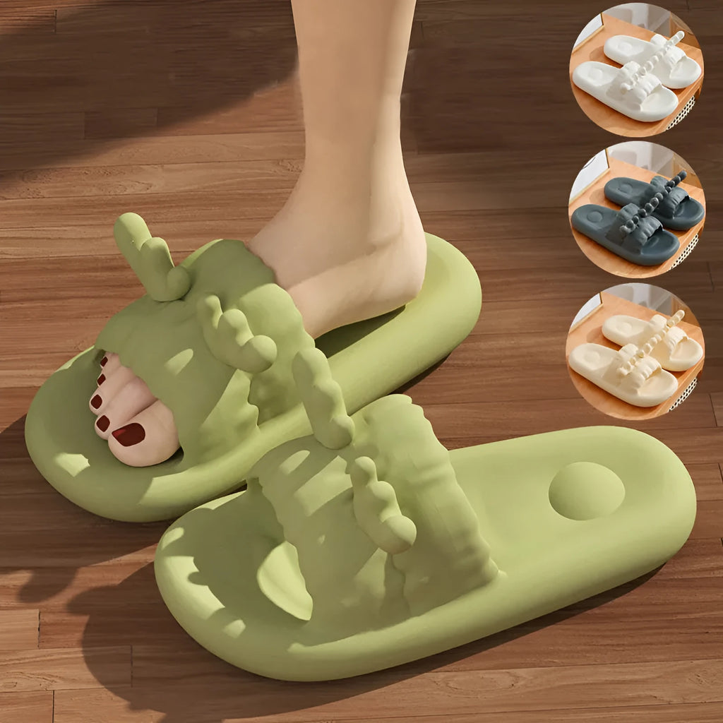 Cute deer horn design EVA flip flop slippers for women and men in light yellow, shown on a non-slip sole.