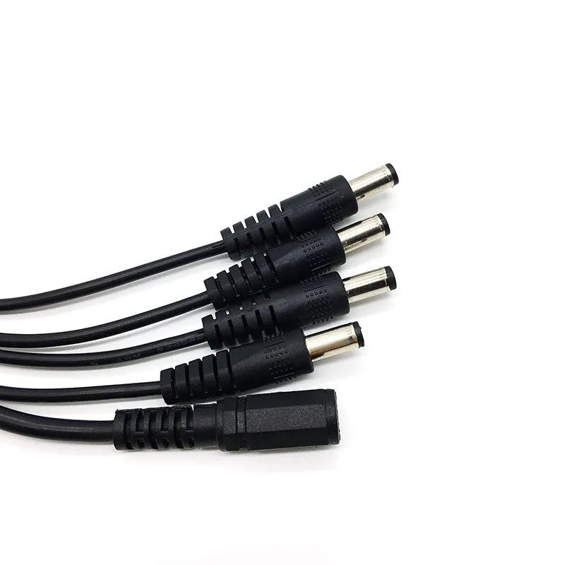 Black 12V monitoring power cable with 4 DC outputs and 5.5mm connectors for CCTV cameras