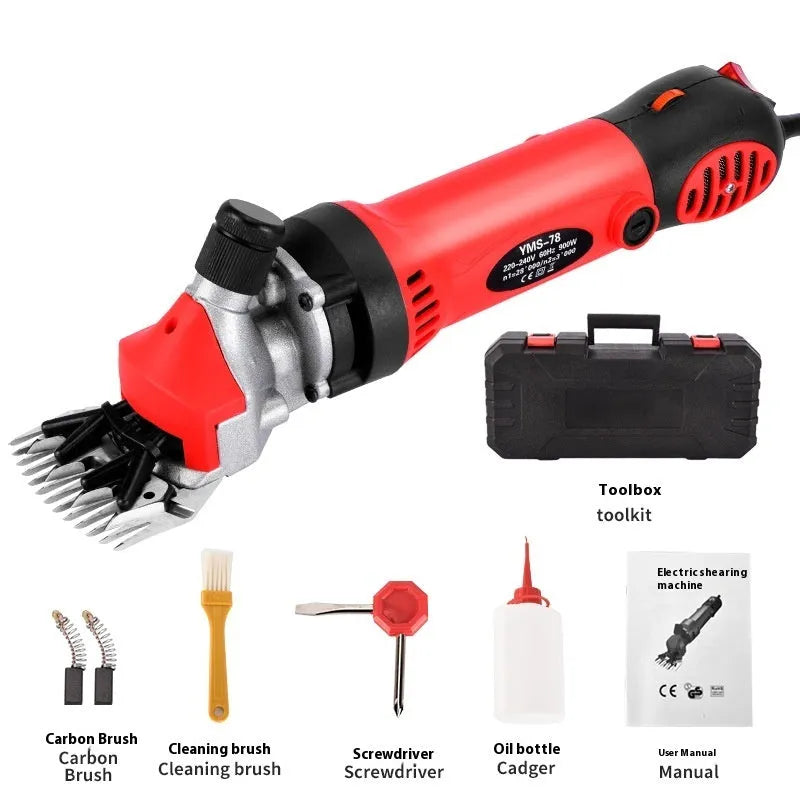 Yellow American 110V electric wool shearing clippers kit with multiple blade sets and maintenance tools