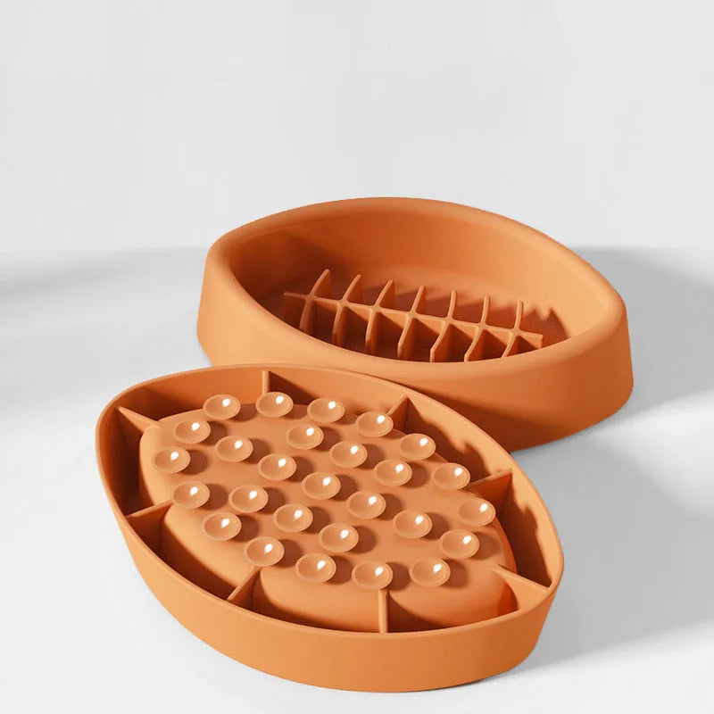 Silicone pet slow food bowl with suction cup in blue for dogs and cats