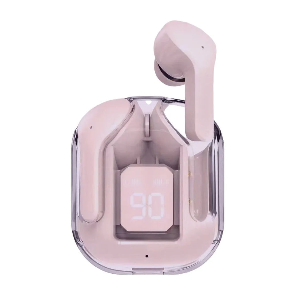 Space Capsule transparent case Bluetooth headset with digital display screen in multiple colour options