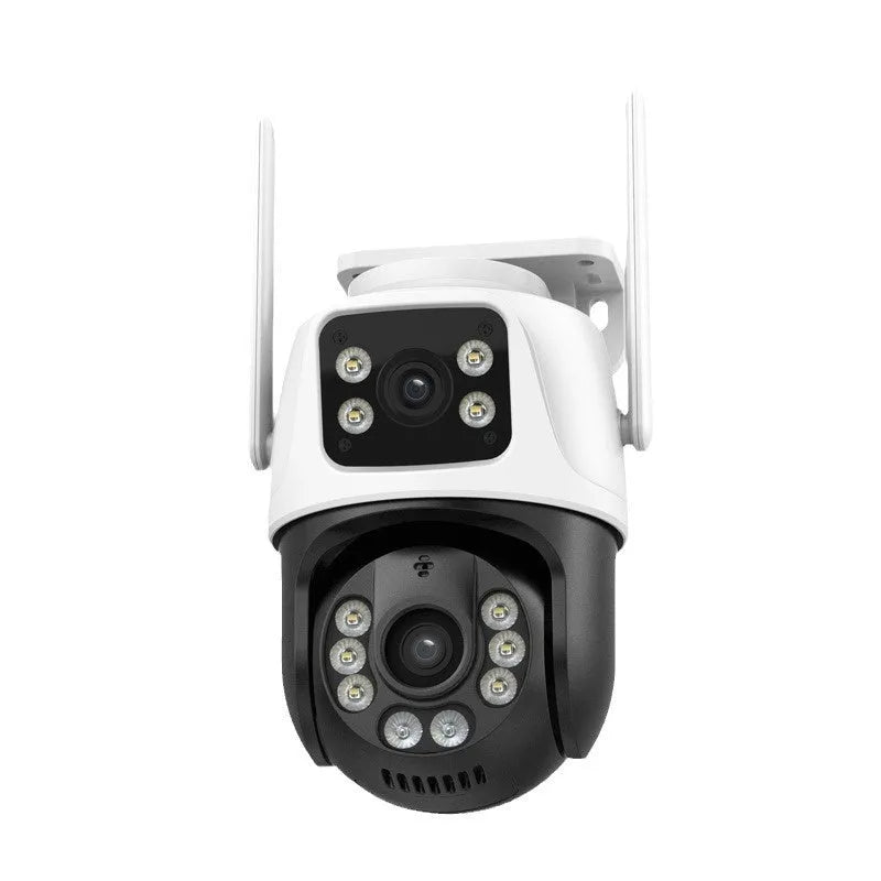 Outdoor wireless security camera with dual screen remote monitor showing 3MP resolution