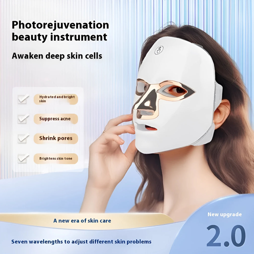Rechargeable LED beauty mask for facial light therapy with manual touch controls in black gold edge colour