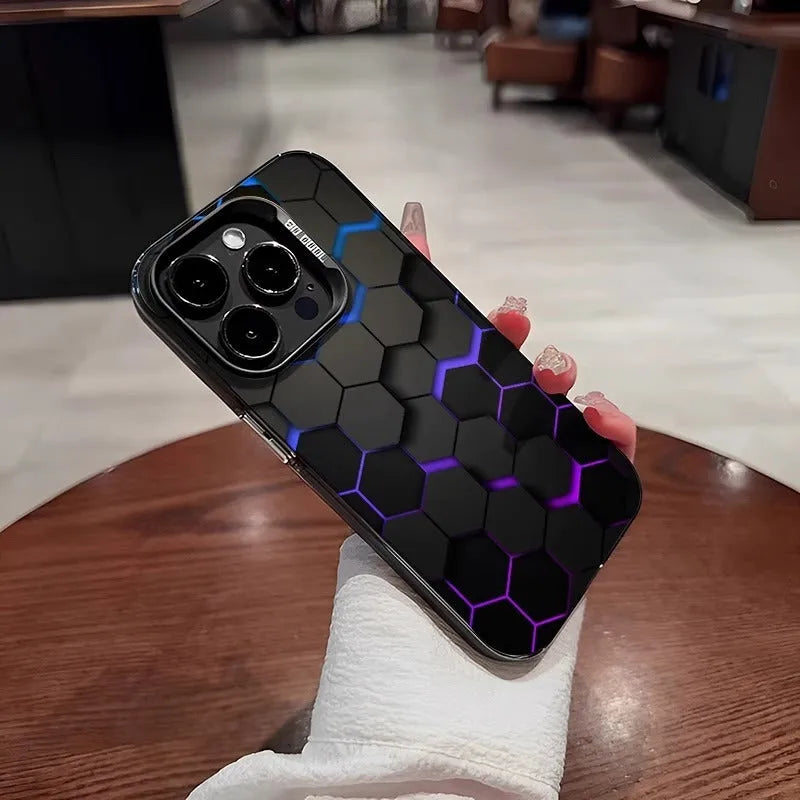 Frosted Chinese-style protective phone case for Apple iPhones with honeycomb pattern