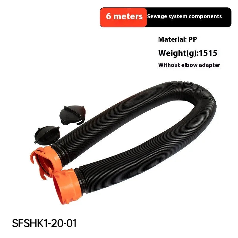 PP 90 degree sewage hose rotary elbow joint on black background showing hose and connector option
