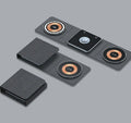 Black Magsafe transparent acrylic three-in-one wireless charger with Type-C port on a desk