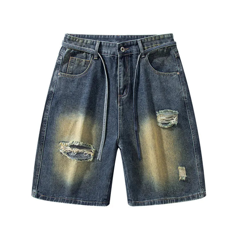 American High Street make old ripped jeans in retro blue cotton denim, loose fit, street style, seven sizes S to 3XL