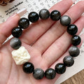 Xingshi obsidian single circle prayer beads bracelet for men, 12mm chamfered square-grain beads on hand