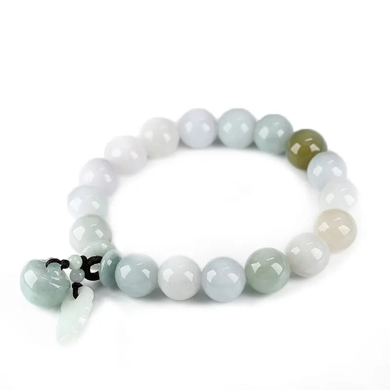 Natural emerald jade bracelet with geometric design and Maitreya Buddha hanging charm