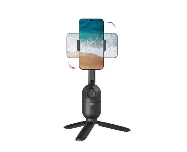 Black mobile phone bracket with face following PTZ tripod folded to 139 mm, showing phone clamp and tripod legs