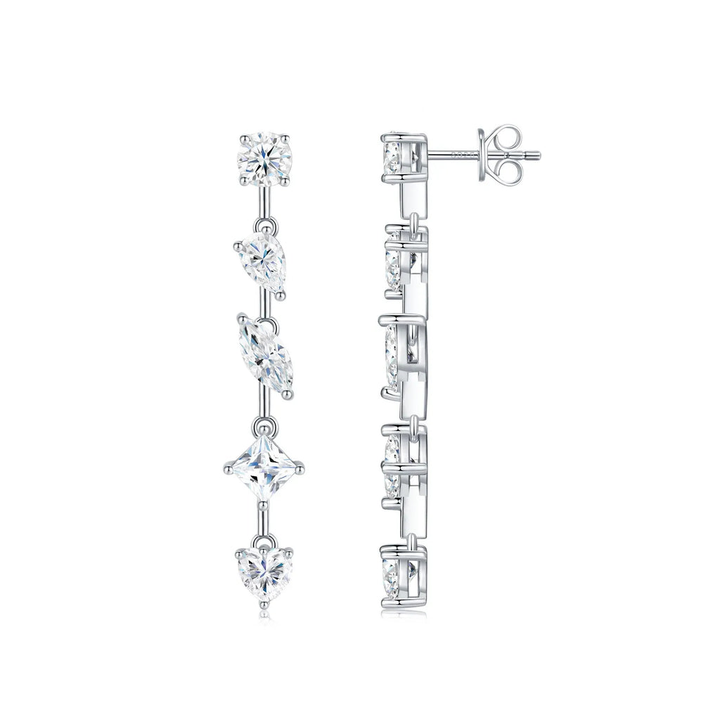 Pear-shaped moissanite drop earrings in 925 sterling silver with cold wind style on white background