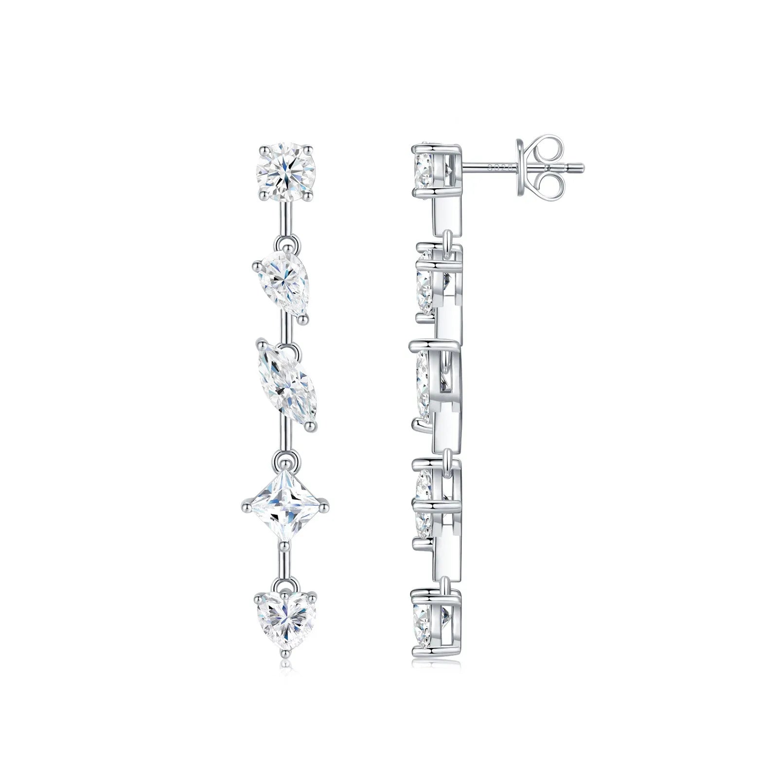 Pear-shaped moissanite drop earrings in 925 sterling silver with cold wind style on white background