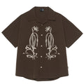 Brown coffee colour striped men's Cuban collar shirt for outdoor camping activities