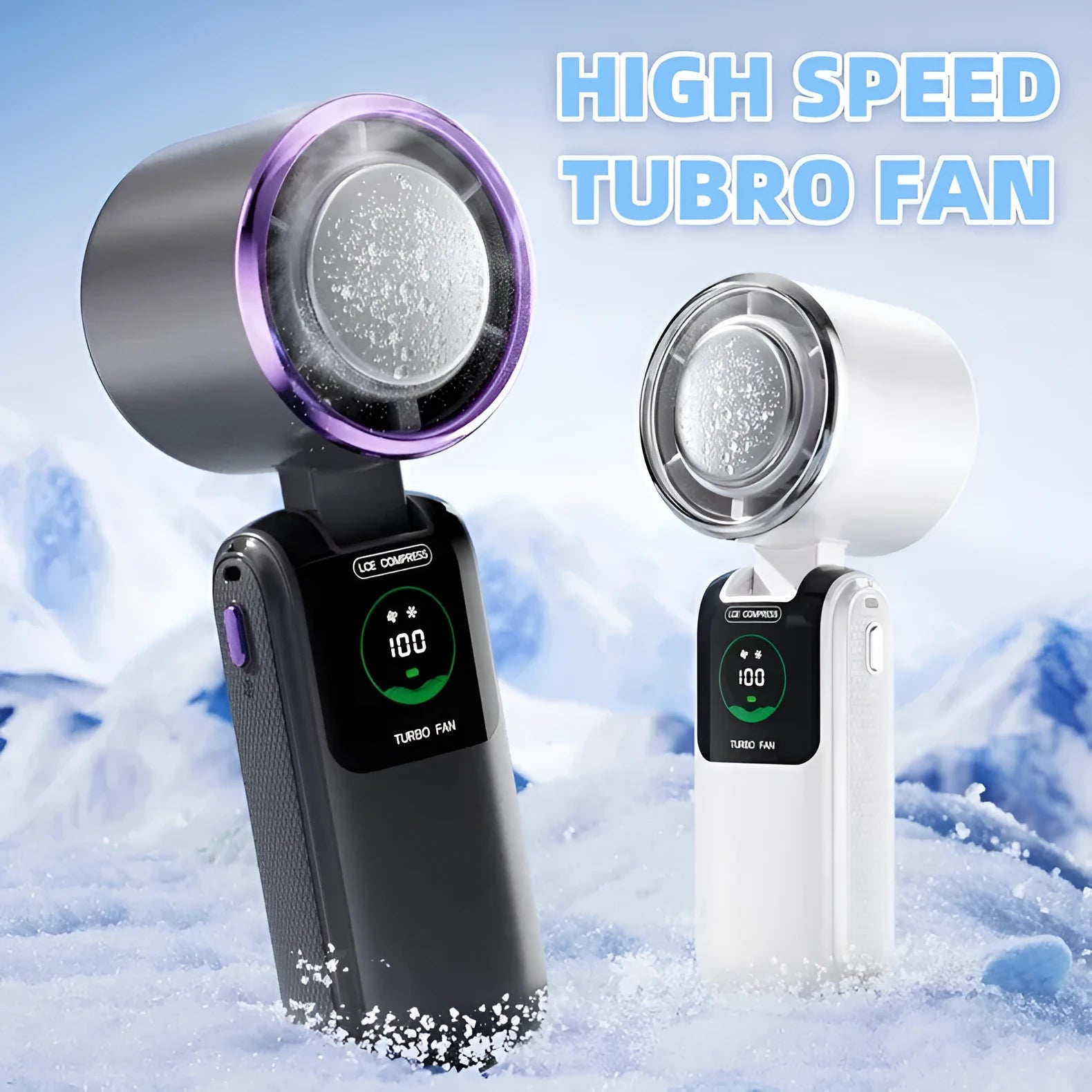 Portable foldable neck fan in white with adjustable speed control and 4000mAh battery