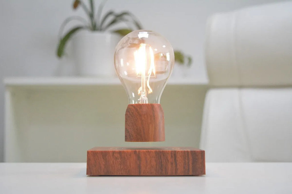 Magnetic levitation floating bulb lamp with imitation wood base
