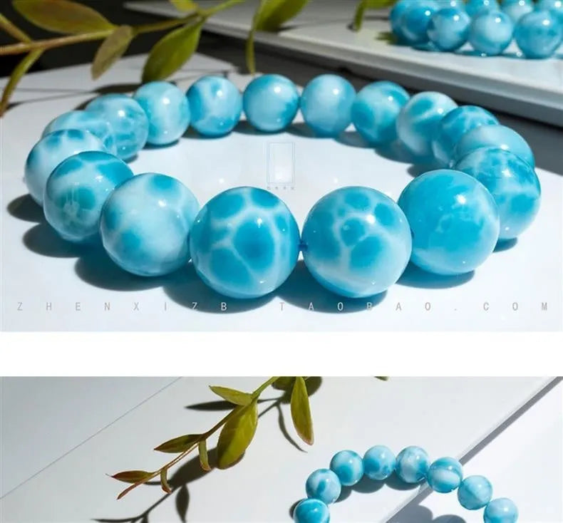 Blue Bodhi bracelet with natural crystal sea-pattern stones and pearl accents in Maillard style design