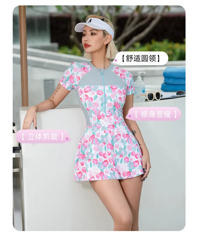 Fashion printed plus size one-piece swimsuit in polyester fabric for hot spring wear, available in M to 3XL