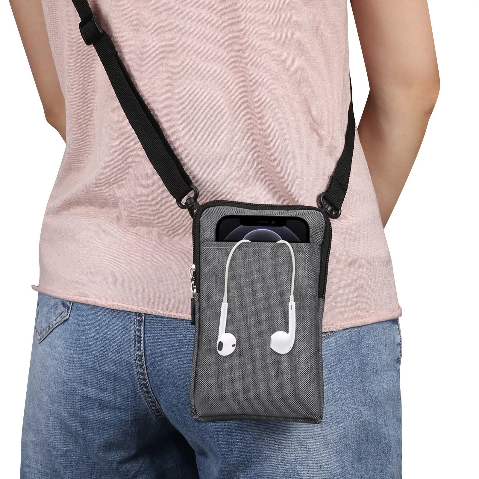 Solid colour neoprene waterproof diagonal cross waist bag for smartphones in black