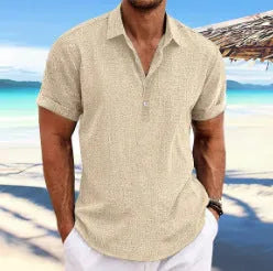 Men's cotton blend lapels cardigan in light gray, loose fit, long sleeves, front view