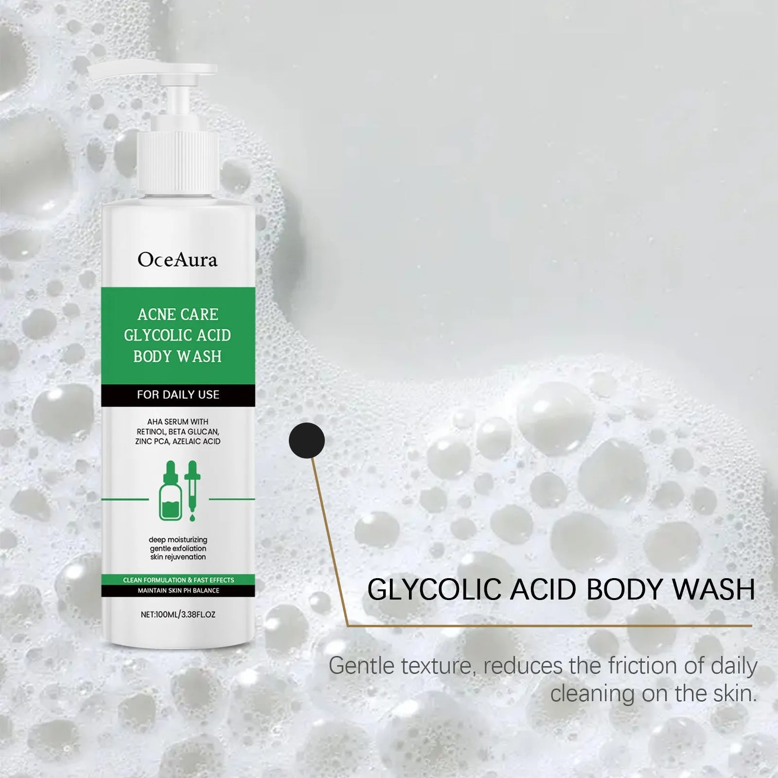 Soothing moisturising shower gel 100ml in a white bottle with blue cap, cleansing oil gently