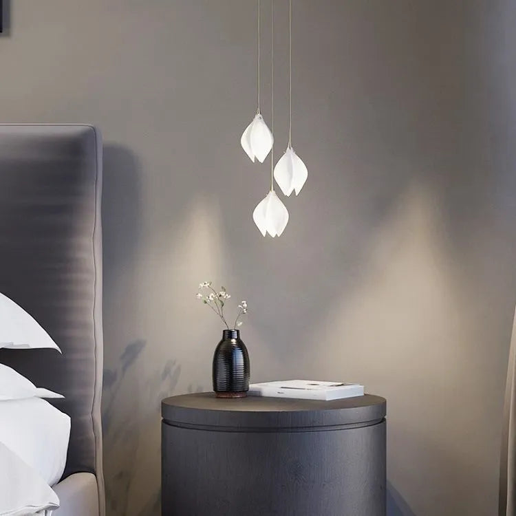 Ceramic magnolia petal single-head pendant light with tri-colour dimming on ceiling