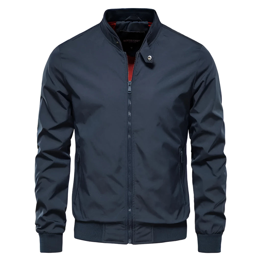 Men's thin solid colour casual jacket in army green, made from polyester fibre.