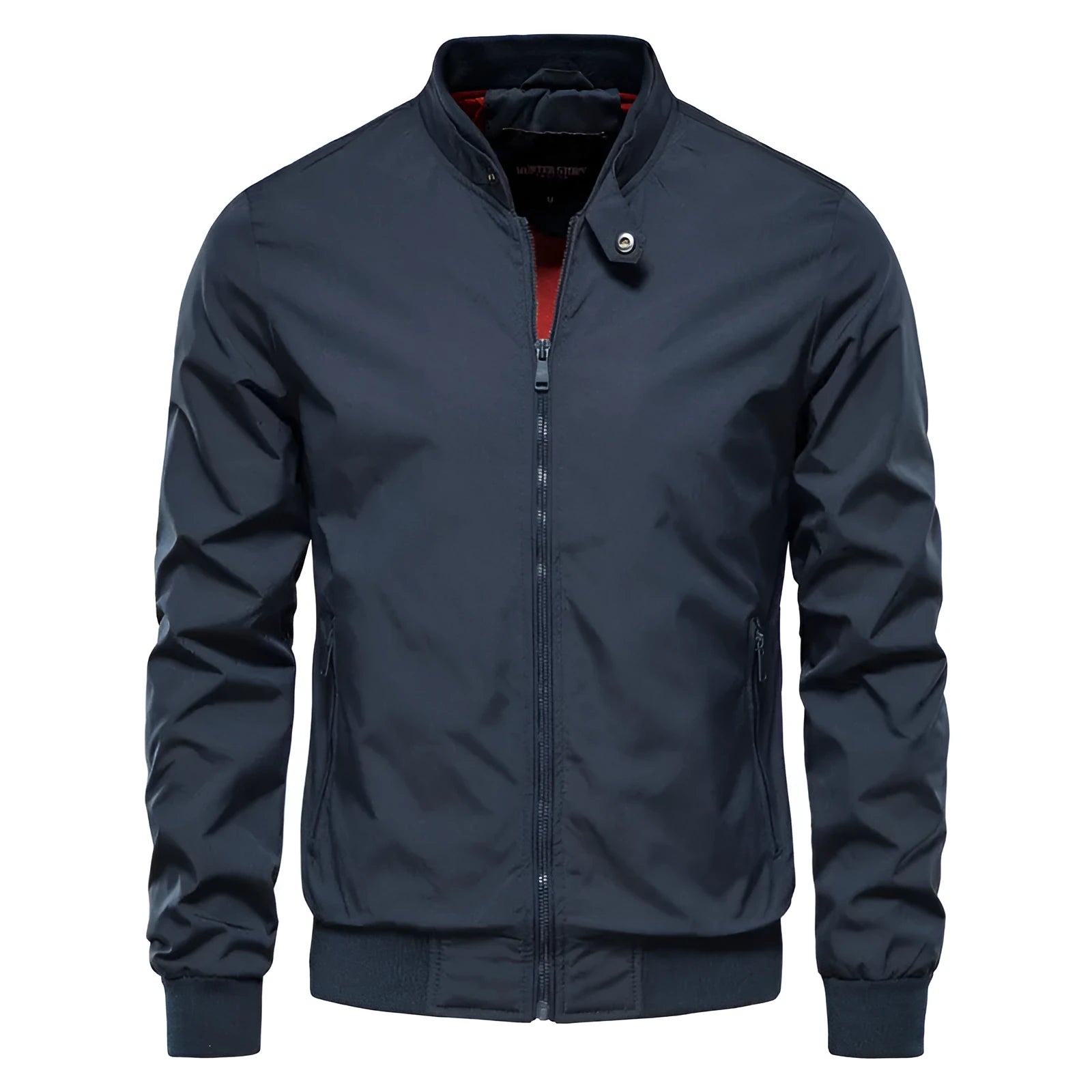 Men's thin solid colour casual jacket in army green, made from polyester fibre.