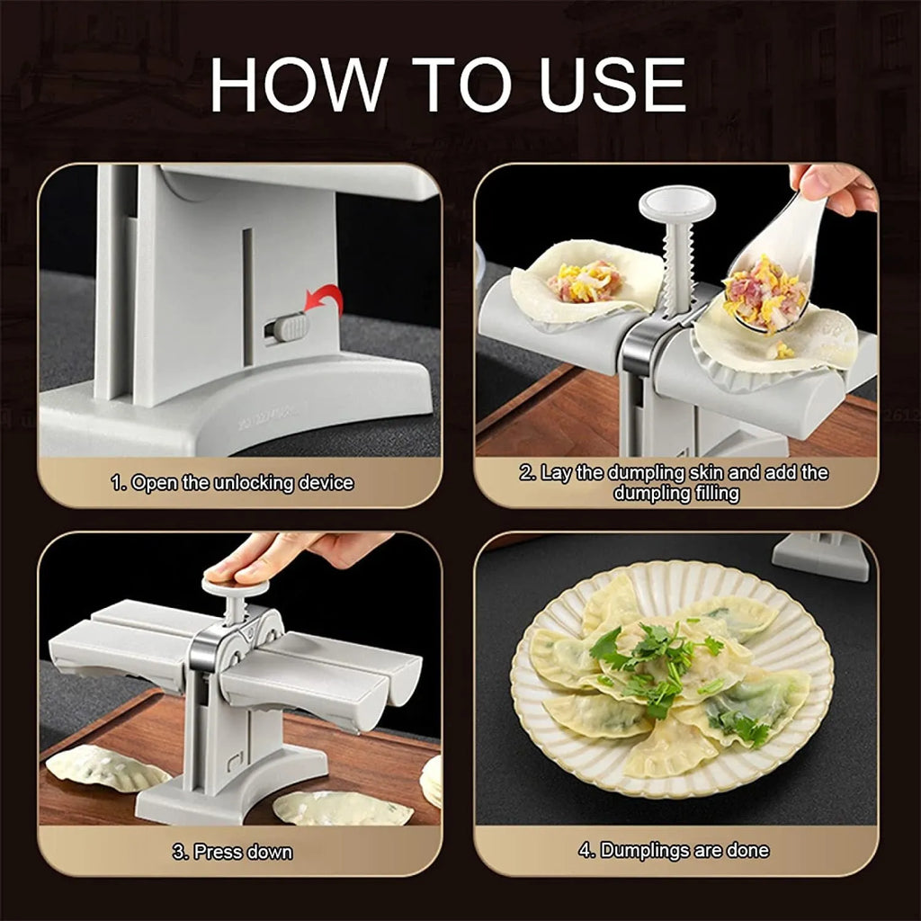 White double head dumpling mould with 304+PP construction and anti-slip base