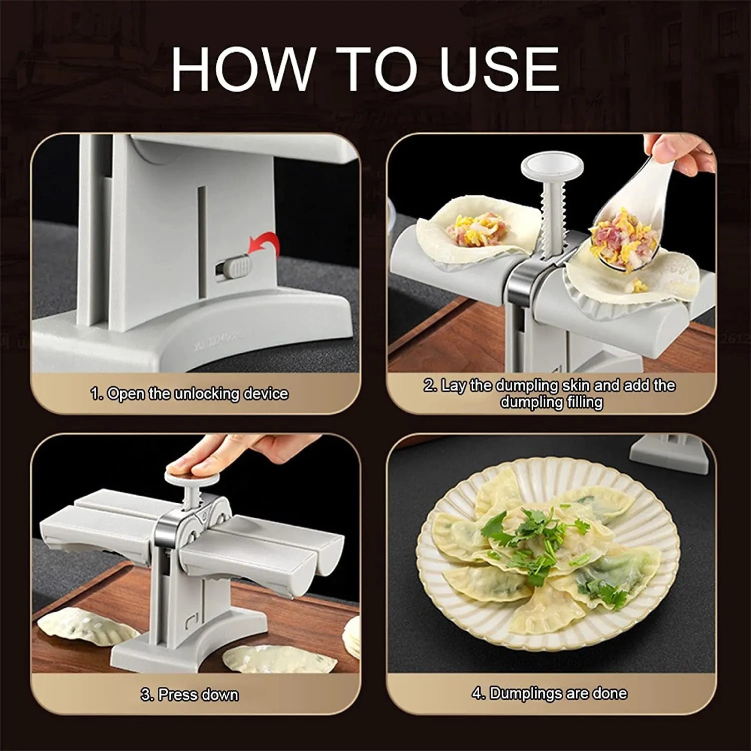 White double head dumpling mould with 304+PP construction and anti-slip base