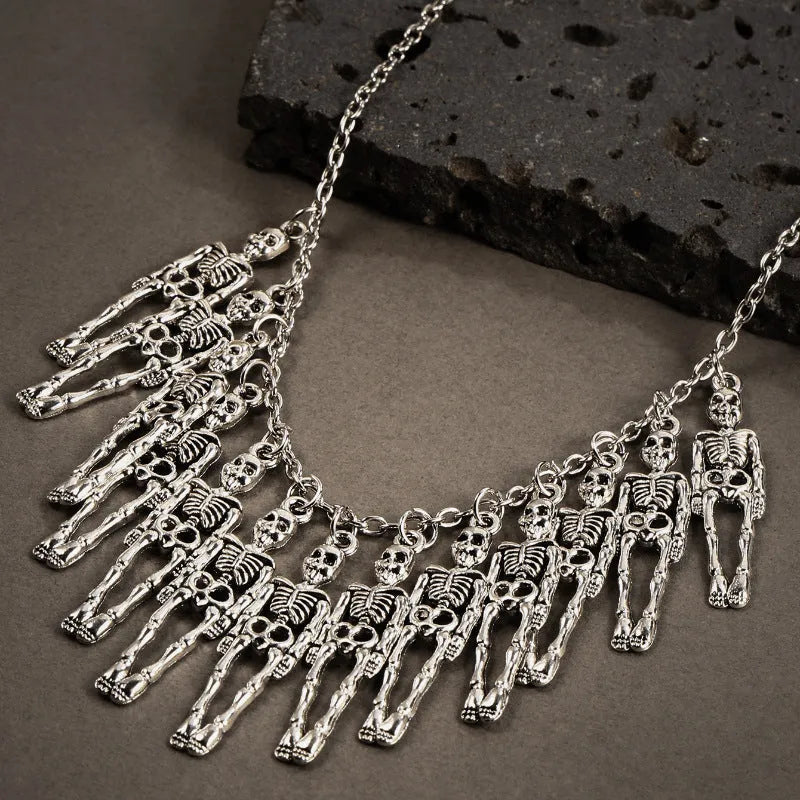 Dark style skull ghost claw necklace earrings set electroplated alloy silver black women