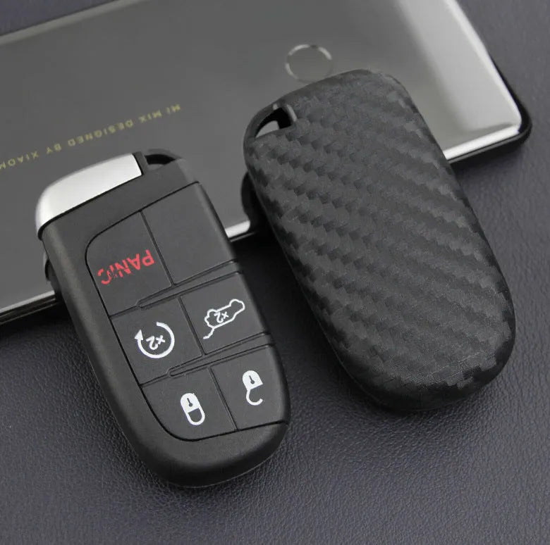 Silicone car key case with carbon fibre texture for Dodge Chrysler Fiat remote keys