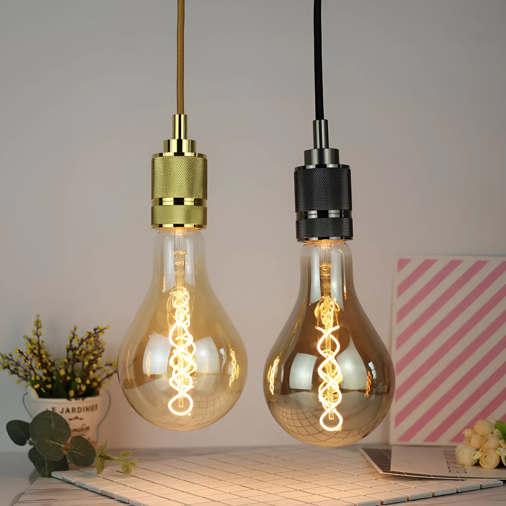 Double helix LED soft light strip with A110 spiral finish in gold or grey, dimensions 110mm by 200mm.