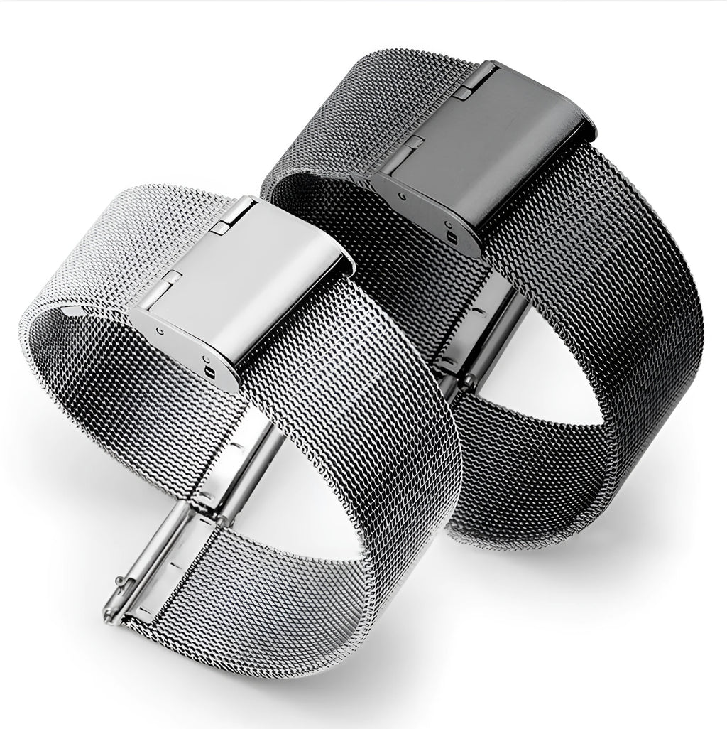 Milani stainless steel and silk woven watch band in silver, black, rose gold or gold with various width options