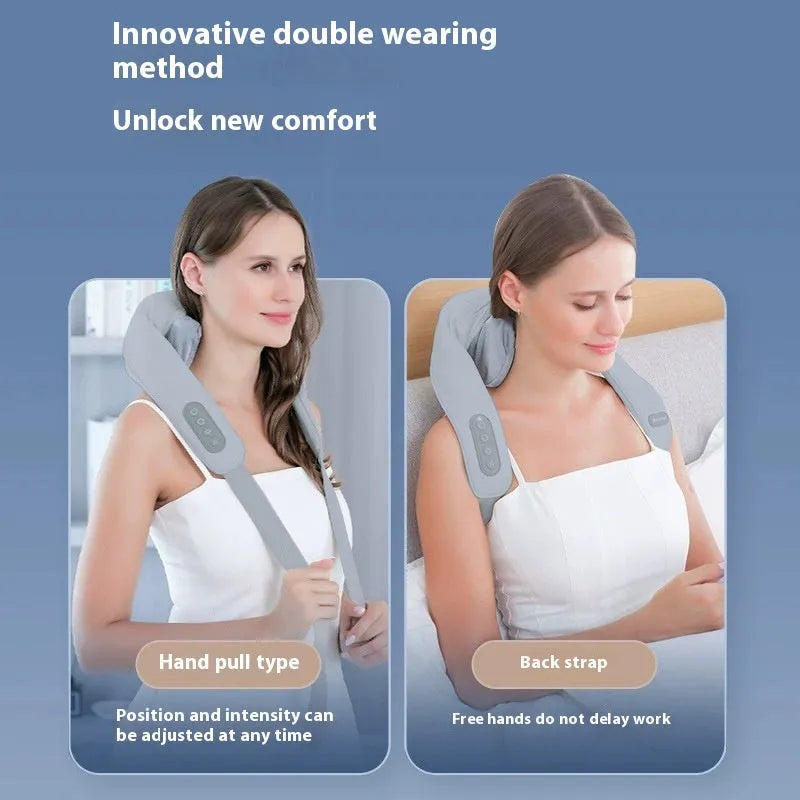 Gray elastic fabric multifunctional neck back waist massager with USB rechargeable 1500mAh battery and infrared physiotherapy