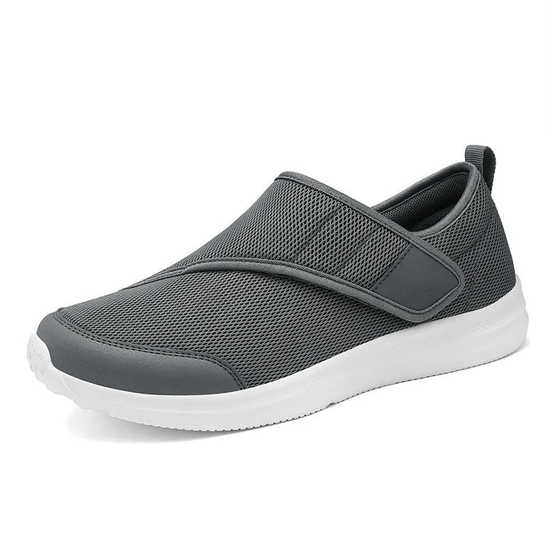 Unisex mesh walking shoes with Velcro fastening, round toe, flat heel, for outdoor mountaineering and daily leisure, black colour