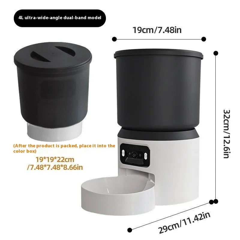 4L smart pet feeder for cats and dogs with timing and remote monitoring capabilities