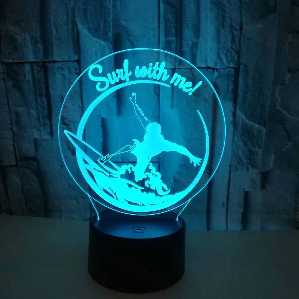 3D crack small night lamp with 7 colour LED touch and remote control on table