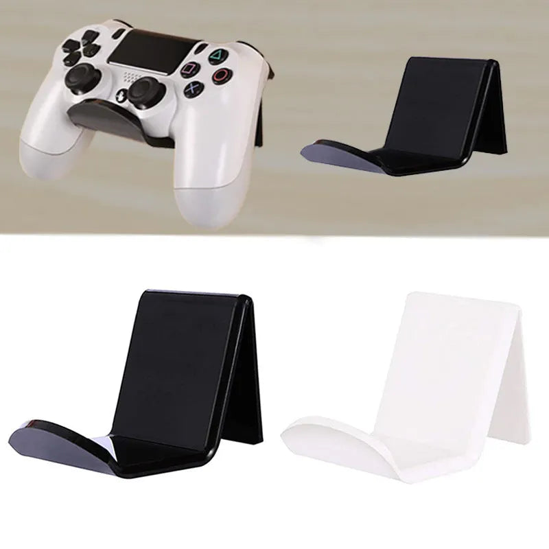 Universal game controller wall mount bracket holding PS5 DualSense controller in black plastic finish