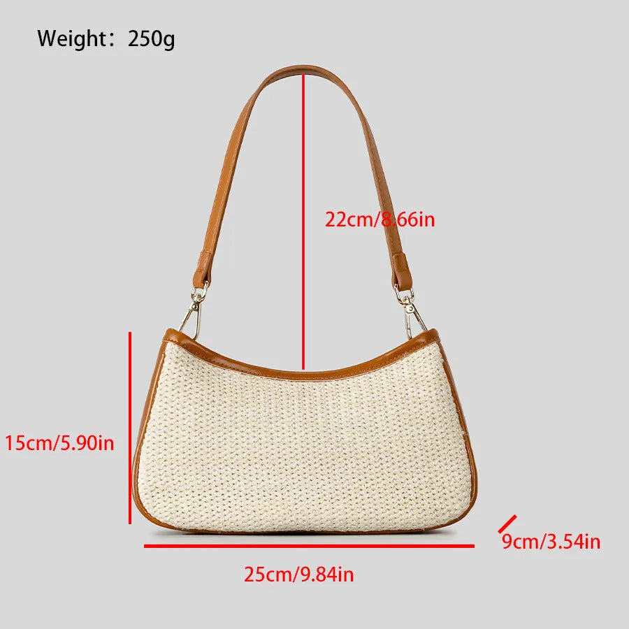 Khaki hand-woven straw crossbody bag with PP grass weave and single shoulder strap