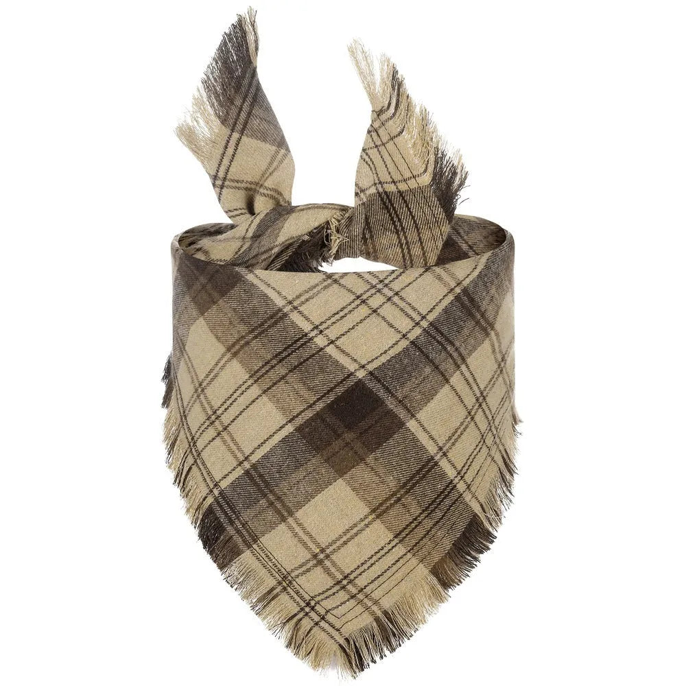 Vivifying fall dog bandana with plaid pattern, tassel edges, and double-layer cotton in autumn colours