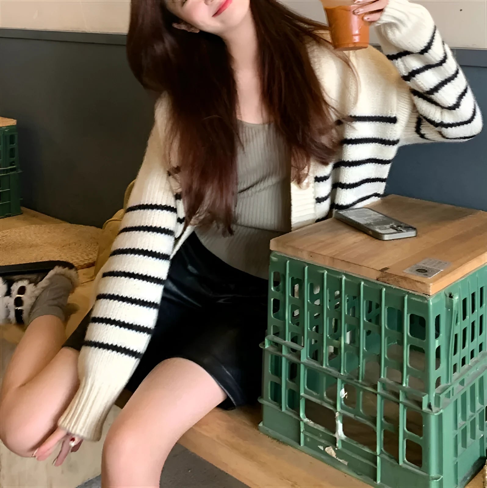 Women's polyester collar button cardigan with 3D pattern in Japanese Korean casual style