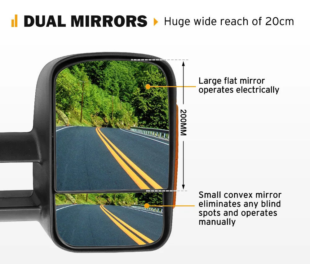 Black electric exterior rear vision mirrors for D23 NP300 2015-on vehicles