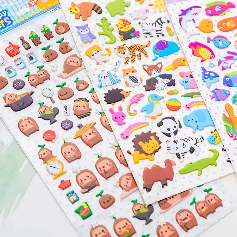 Cartoon three-dimensional bubble sticker hand account decoration sticker with colourful animal and food designs